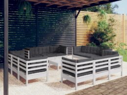 vidaXL 13 Piece Patio Lounge Set with Anthracite Cushions Pinewood