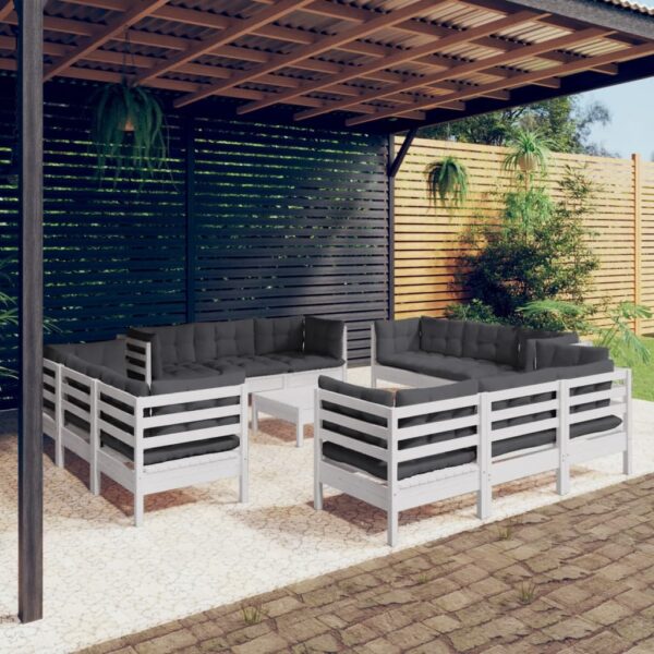 vidaXL 13 Piece Patio Lounge Set with Anthracite Cushions Pinewood