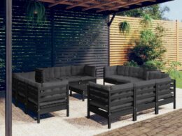 vidaXL 13 Piece Patio Lounge Set with Anthracite Cushions Pinewood