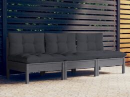 vidaXL 3-Seater Patio Sofa with Anthracite Cushions Solid Pinewood