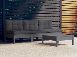 vidaXL 4 Piece Patio Lounge Set with Anthracite Cushions Pinewood