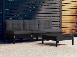 vidaXL 4 Piece Patio Lounge Set with Anthracite Cushions Pinewood