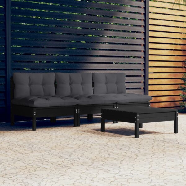 vidaXL 4 Piece Patio Lounge Set with Anthracite Cushions Pinewood