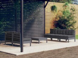 vidaXL 6 Piece Patio Lounge Set with Anthracite Cushions Pinewood