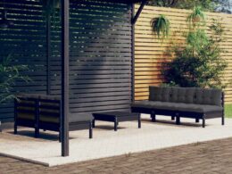 vidaXL 6 Piece Patio Lounge Set with Anthracite Cushions Pinewood