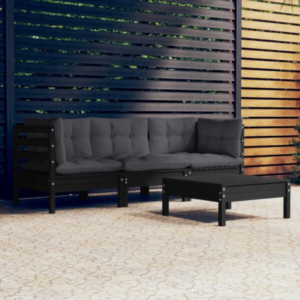 vidaXL 4 Piece Patio Lounge Set with Anthracite Cushions Pinewood