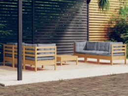 vidaXL 7 Piece Patio Lounge Set with Gray Cushions Pinewood