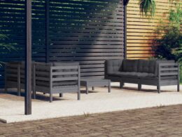 vidaXL 7 Piece Patio Lounge Set with Anthracite Cushions Pinewood