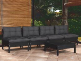 vidaXL 5 Piece Patio Lounge Set with Anthracite Cushions Pinewood