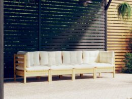 vidaXL 4 Piece Patio Lounge Set with Cream Cushions Solid Pinewood