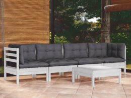 vidaXL 5 Piece Patio Lounge Set with Cushions Solid Pinewood