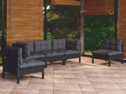 vidaXL 5 Piece Patio Lounge Set with Cushions Solid Pinewood