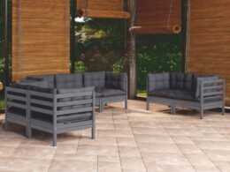 vidaXL 7 Piece Patio Lounge Set with Cushions Solid Pinewood