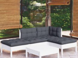 vidaXL 5 Piece Patio Lounge Set with Cushions White Pinewood