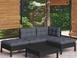 vidaXL 5 Piece Patio Lounge Set with Cushions Black Pinewood