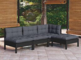 vidaXL 4 Piece Patio Lounge Set with Cushions Black Pinewood