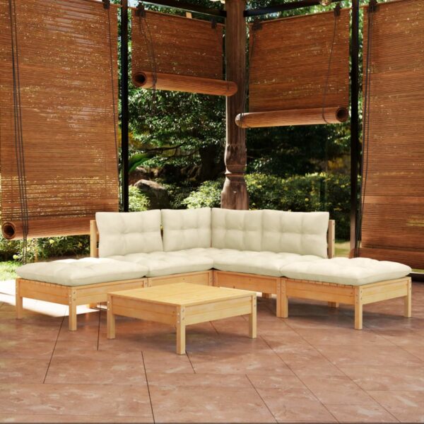 vidaXL 6 Piece Patio Lounge Set with Cream Cushions Pinewood