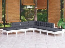 vidaXL 7 Piece Patio Lounge Set with Cushions White Pinewood