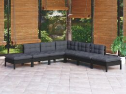 vidaXL 7 Piece Patio Lounge Set with Cushions Black Pinewood