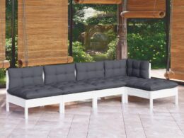 vidaXL 5 Piece Patio Lounge Set with Cushions White Pinewood