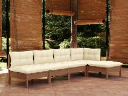 vidaXL 5 Piece Patio Lounge Set with Cushions Honey Brown Pinewood