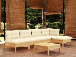 vidaXL 6 Piece Patio Lounge Set with Cream Cushions Pinewood