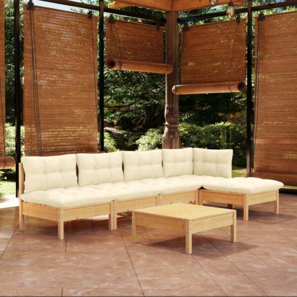 vidaXL 6 Piece Patio Lounge Set with Cream Cushions Pinewood