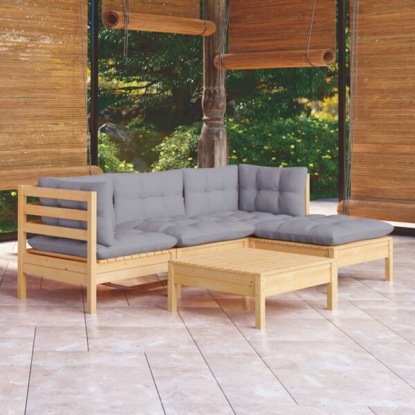 vidaXL 5 Piece Patio Lounge Set with Gray Cushions Pinewood