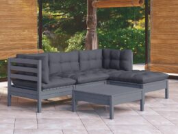 vidaXL 5 Piece Patio Lounge Set with Cushions Gray Pinewood