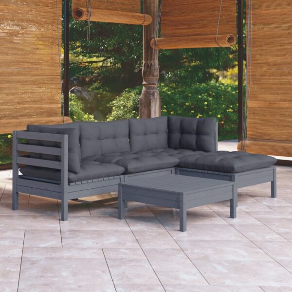 vidaXL 5 Piece Patio Lounge Set with Cushions Gray Pinewood