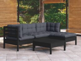 vidaXL 5 Piece Patio Lounge Set with Cushions Black Pinewood