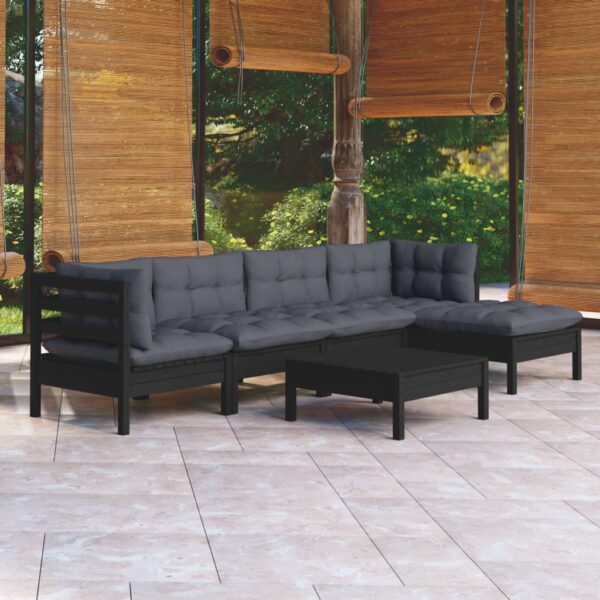 vidaXL 6 Piece Patio Lounge Set with Cushions Black Pinewood