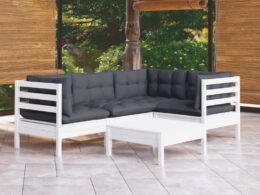 vidaXL 5 Piece Patio Lounge Set with Cushions White Pinewood