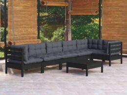 vidaXL 7 Piece Patio Lounge Set with Cushions Black Pinewood