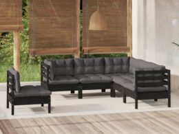 vidaXL 5 Piece Patio Lounge Set with Cushions Black Pinewood