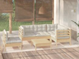 vidaXL 6 Piece Patio Lounge Set with Cream Cushions Pinewood