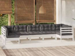 vidaXL 7 Piece Patio Lounge Set with Cushions White Pinewood