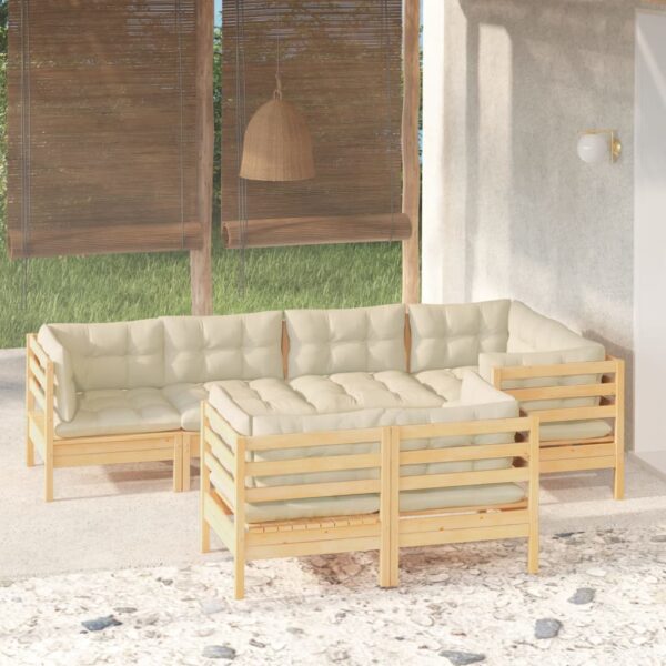 vidaXL 7 Piece Patio Lounge Set with Cream Cushions Solid Pinewood