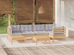 vidaXL 7 Piece Patio Lounge Set with Gray Cushions Solid Pinewood