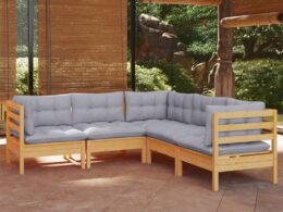 vidaXL 5 Piece Patio Lounge Set with Gray Cushions Solid Pinewood