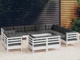 vidaXL 12 Piece Patio Lounge Set with Cushions White Solid Pinewood