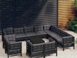 vidaXL 13 Piece Patio Lounge Set with Cushions Black Solid Pinewood