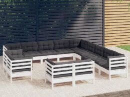 vidaXL 13 Piece Patio Lounge Set with Cushions White Solid Pinewood