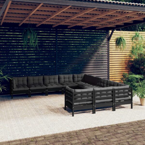 vidaXL 11 Piece Patio Lounge Set with Cushions Black Pinewood