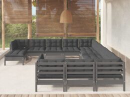 vidaXL 13 Piece Patio Lounge Set with Cushions Gray Pinewood