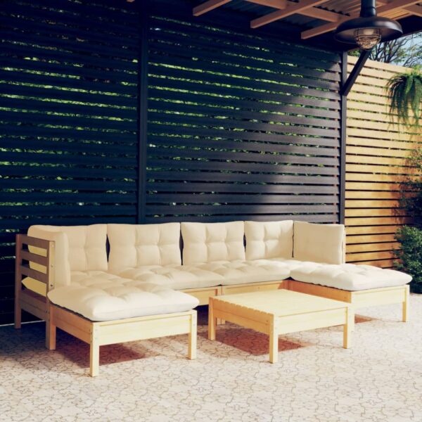 vidaXL 7 Piece Patio Lounge Set with Cream Cushions Pinewood