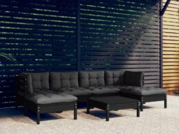 vidaXL 7 Piece Patio Lounge Set with Cushions Black Pinewood