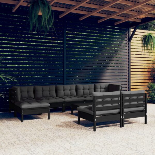 vidaXL 10 Piece Patio Lounge Set with Cushions Black Pinewood