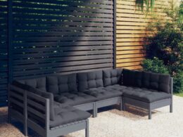 vidaXL 6 Piece Patio Lounge Set with Cushions Gray Solid Pinewood