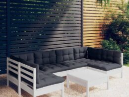 vidaXL 7 Piece Patio Lounge Set with Cushions White Solid Pinewood